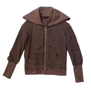 Patrizia Pepe Full Zip Sweatshirt Jacket - Silk and Cotton - Brown  Size 1 Small